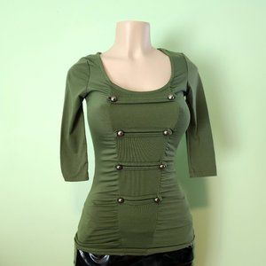 Late 1990s Vintage Mid-Sleeved Military Green Shirt With Button's Size Small